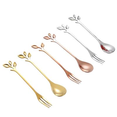 China Creative Viable Gold 12cm/16cm/18cm Sliver Colorful Cutlery Food Grade Stainless Steel Tea Coffee Colorful Leaf Shaped Dessert Spoon for sale