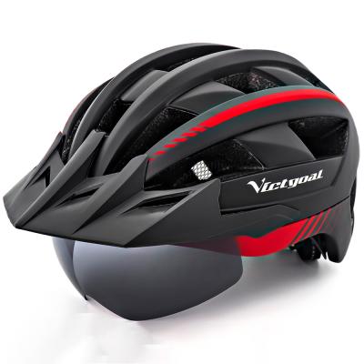 China Big Visor + Gray Goggles VICTGOAL Cycling Helmet LED Flashlight MTB Helmet Visor Cycling Goggles for sale