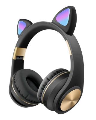 China Hot Selling Earphone In Cat Ear Wireless Earphone With Led Glowing For Kids Flodable Adjustable Earphone With Retro Looking Headsets for sale