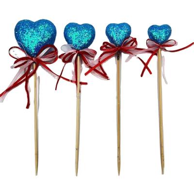 China Popular DIY Valentine Day Iridescent Gift Styrofoam heart branch with bow decorations for sale