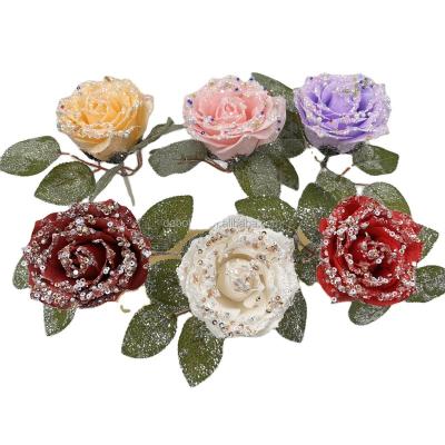 China DIY Popular Hot Selling 24cm Rose Flower Branch with Green Snowy Leaf Decoration for Valentines Day Decorations for sale