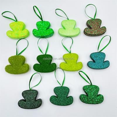 China Factory Popular Sale DIY St Patrick's Day High Quality Glitter Styrofoam Hat Hanging Decorations for sale