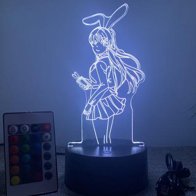 China Colorful Remote Control Black Touch Acrylic Colorful Touch Light Touch Night Mai Sakurajima 3D Character Anime USB Gift Light for sale