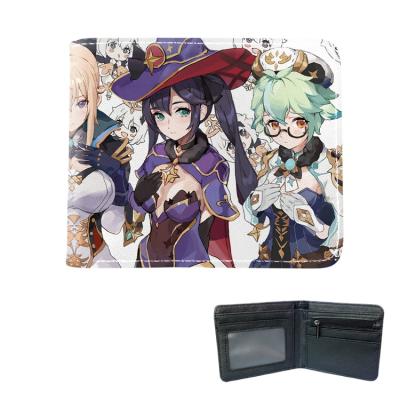 China Two-dimensional Anime Yuanshen Card Holder Coin Purse Printing Wallet Full Color Waterproof Bifold Leather Shorts Wallet for sale