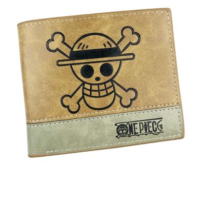 China Waterproof One Piece Anime Shorts Half Fold Wallet Ticket Embossed Leather Clip for sale