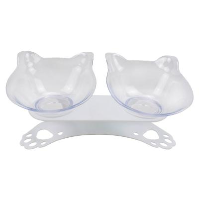 China Viable Dog Bowl With Stand Non Slip Neck Protector Cat Ears Plastic Double Feeding Bowl Pet Water Feeder for sale