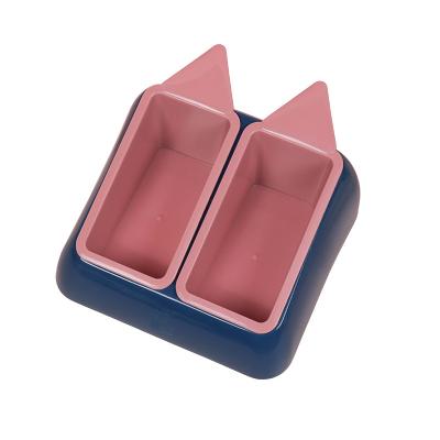 China Sustainable Plastic Pet Slow Food Bowl Puppy Feeder Eating Food Drinking Water Double Bowl Dog Food Container for sale