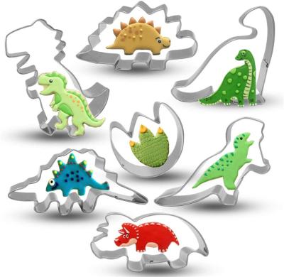 China Stocked 7pcs Dinosaur Cookie Cutters Set Stainless Steel Cookie Stamps Stegosaurus Cookie Molds for sale