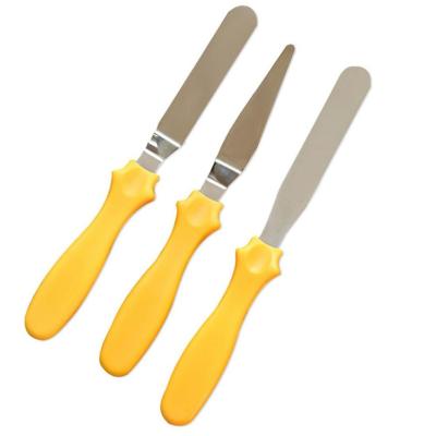 China Workable Offset Spatula Set With Handle 3pcs Plastic Stainless Steel Spatula Variety Set Icing Cake Decorating Tools for sale