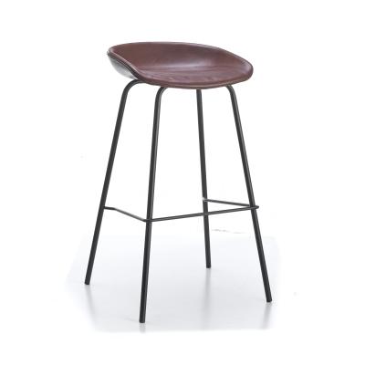 China Modern Bar Stool Round Real Leather PU Sneak Gray Black Low Counter High Backrest Chairs Restaurant Faux Leather Good Looking PU for sale