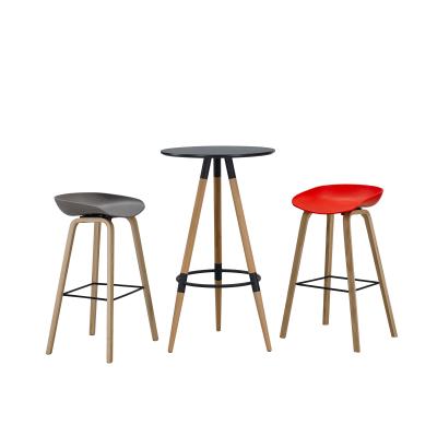 China Easy Assembly Popular Model High Wooden Small Round Three Leg Round Bar Wooden Table for sale