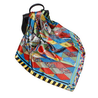 China Fashionable Trendy In Luxury Square Running Pattern Ladies Neckscarf Silk Satin Scarves for sale