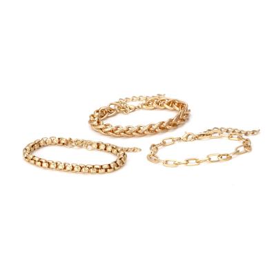 China CLASSIC CLASSIC 14k Gold Plated Bracelet Set Statement Bracelet Set Chunky Link Chain Bracelet Set Cheap for sale