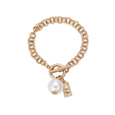 China OT CLASSIC CLASSIC Hip Hop Button Chain Bracelet Women's Cool Gold Pearl Bracelet for sale