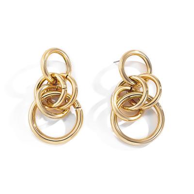 China Fashion Special Link 18K Gold Special Link 18K Gold Multi Circle Drop Stud Earrings For Women Jewelry for sale