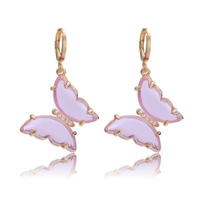 China Popular Trendy Fashion Candy Beautiful Gold Plated Diamond Purple Gold Butterfly Stainless Steel Earrings Women for sale