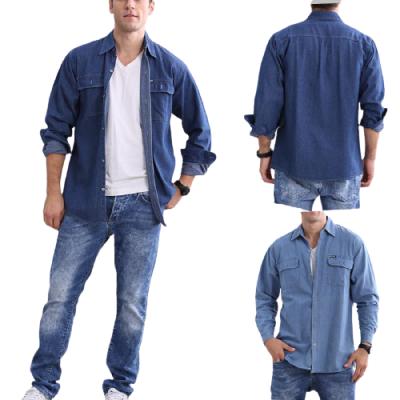 China Anti-pilling winter autumn 4 season denim shirt jacket casual workwear long plus size shirts for men for sale