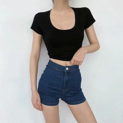 China Anti-Wrinkle Summer Waist O-Neck T-shirt Cotton Shorts Sleeve Apparel Crop Top for sale