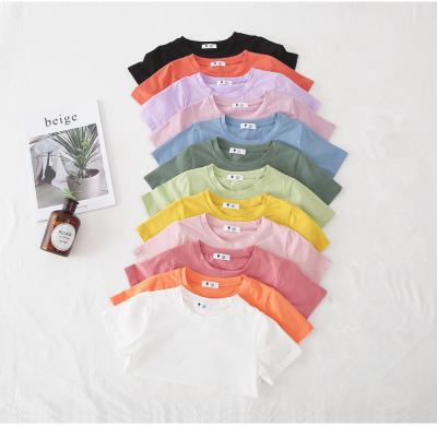 China 2021 Summer New Children's Solid Color Tops Baby QUICK DRY Cotton Children's Short Sleeve T-shirts Boy Girls for sale