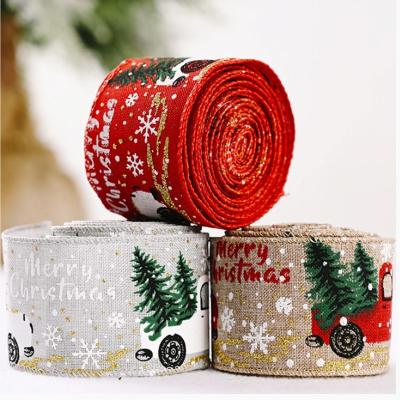 China Wholesale Chirstmas Decor 5 Meters Christmas Ribbon Printing Christmas Tree Decoration Strip Christmas Car Ribbon Color Decoration for sale