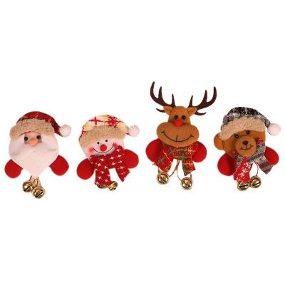 China Material 2022 New High Quality Friendly Xmas Decorations Glowing Hanging Bell Brooch Old Man Snowman Bear Brooches Christmas Gift For Kids for sale