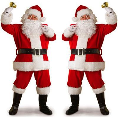 China Wholesale Polyester Christmas Santa Claus Hat Clothes Belt Beard Suit Santa Claus Costume Father Christmas Costume for sale