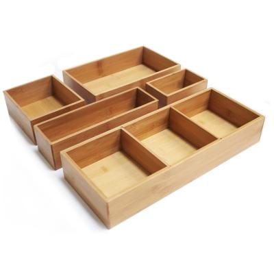 China Europe 5-Piece Bamboo Wooden Storage Tray Box Assets Organizer With Dividers for sale