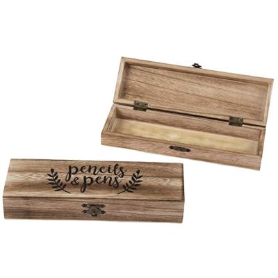 China Hinged Lid Wooden Pen Pencil Box Rustic Desk Organizer Europe Wooden Pencil Case 2-Pack with Clasp Closure for sale