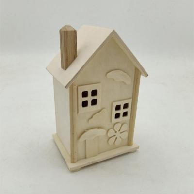 China Storage House Shape Unfinished Wooden Piggy Bank for sale