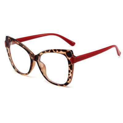 China 2022 Leopard Cat Eye Reading Glasses Women Brand Optical Frame Protective Glass Vintage Computer Luxury Oversized Fashionable Glasses TR90 Red for sale