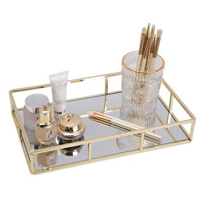 China Hotel/Apartment/Home/Room/Hotel/Bathroom Top Gold Cosmetic/Room High Standard Square Dirt Proof Cosmetic Mirrored Tray Rack Holder for sale