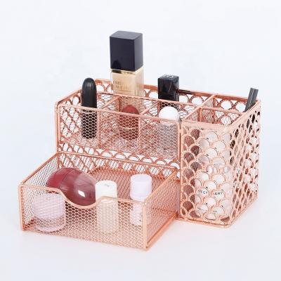 China Sustainable Metal Storage Organizer Box Makeup Cosmetic Storage Box With Drawer for sale