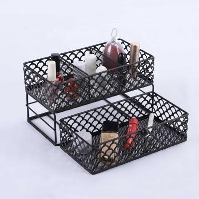 China Wholesale Price Viable Multifunctional Desktop Storage Make Up Organizer Metal Cosmetic Storage Box for sale