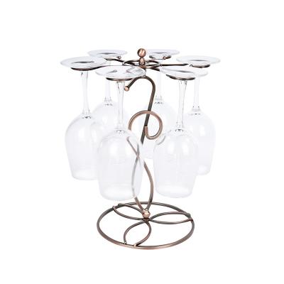 China Viable Bronze Freestanding Wine Rack Metal Stemware Storage Rack/Wine Glass Tabletop Cup Holder with 6 Hooks for sale