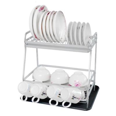 China Factory Supply Large 2 Tier Direct Modern Decorative Avocado Tableware Aluminum Dish Drying Rack With Drip Tray Cover for sale