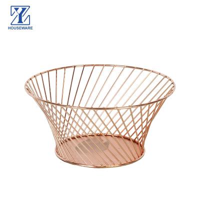 China Creative Sustainable Fruit Basket Countertops Iron Gold Plated Wire Mesh Metal Bowl Kitchen Storage Copper Vegetable Fruit Basket for sale