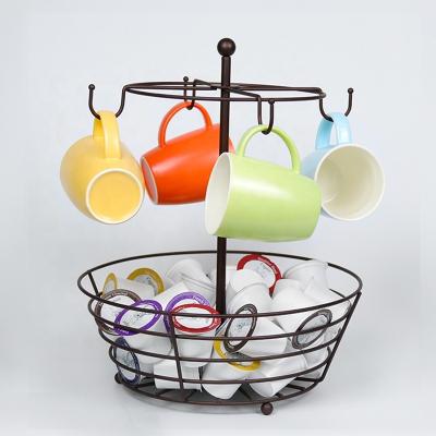 China Amazon Black Metal Storage Basket Coffee Cup Carousel Rack Coffee Cup Rack Stand Tree Kitchen Countertop Organizer Viable for sale