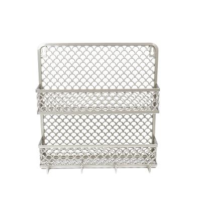 China Sustainable Metal Mesh Wire Storage Kitchen Spice Rack Wall Mount Shelf Rack for sale