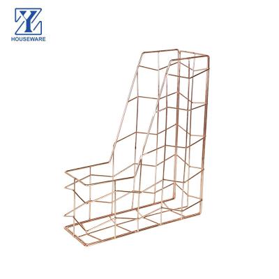 China Wholesale Desktop Rose Gold A4 Size Metal Wire Desk Organizer Sturdy File Folder Magazine Holder for Home Office Storage Organization for sale