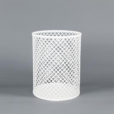 China Modern Nordic White Round Metal Iron Wire Mesh Waste Bins Sustainable Office Waste Trash Cans for sale