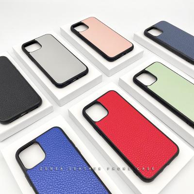 China Shockproof Leather Cell Phone Case Vegan Pebbled Lychee PU Back Cover For tde iPhone 12 11 pro max for sale