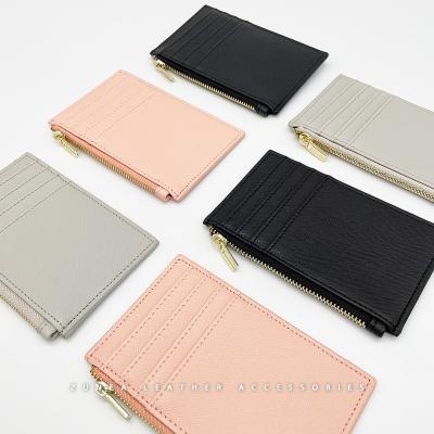 China Fashion Custom Faux PU Leather Ladies Credit Card Holder Women Zipper ID Card Holder Wallet for sale