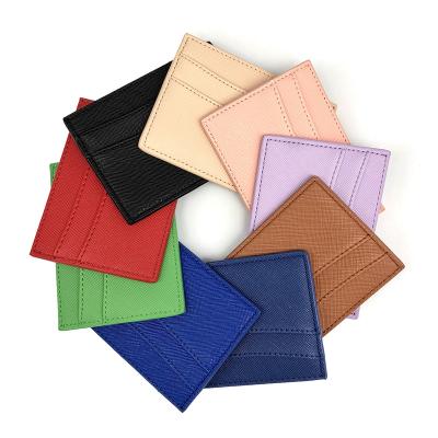 China Fashion Ready To Ship PU Vegan Leather Card Holder Personalized Card Holders Faux Saffiano Pebbled Leather Card Holders Wallet for sale