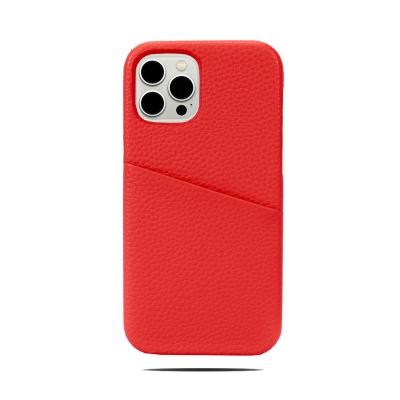 China Shockproof Emboss Logo Cuero de Vegan PU Leather Mobile Phone Case Bag Custom Woman Red Faux Piel for iPhone 12 13 pro for sale