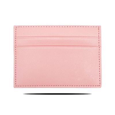 China Fashion Pink Smooth PU Leather Emboss Card Vegan Custom Faux Wallet Credit Card Holder Name Business Leather Card Holders by door for sale