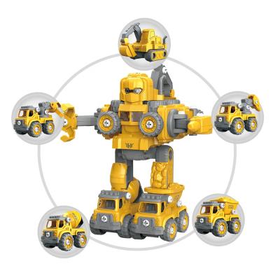 China DIY TOY Ebay Amazon Hot Sale Assembled 5-in-1 Deformation Car Creative Engineering Vehicle Deformation Robot Child Plastic Car Toy Boy B for sale