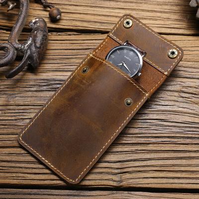 China Customized Genuine Leather Waterproof Watch Boxes and Cases Eco-Friendly Travel Easy Carry Leather Watch Case Watch Pouch for sale