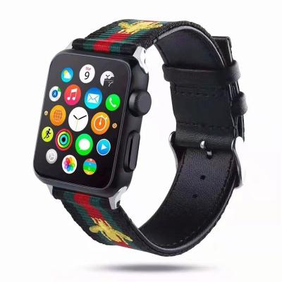 China Dongguan Adjustable Fast Shipping In A Day Stripe Nylon Leather Watch Band For gg Apple Watch Band Charm Bee for sale