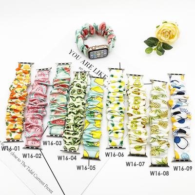 China Custom Women Elastic Scrunchy Watch Band Fashion Pattern Printed Fabric Scrunchie Elastic Watch Band Charm For Apple Watch Nylon Replacement Strap for sale