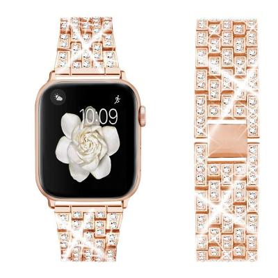 China Hot Stainless Women Apple Watch Band Diamond Stainless Luxury Bling Stone Pearl Hot Stainless Women Watch Bands Compatible For Apple Watch Band 44mm Stainless 42mm for sale